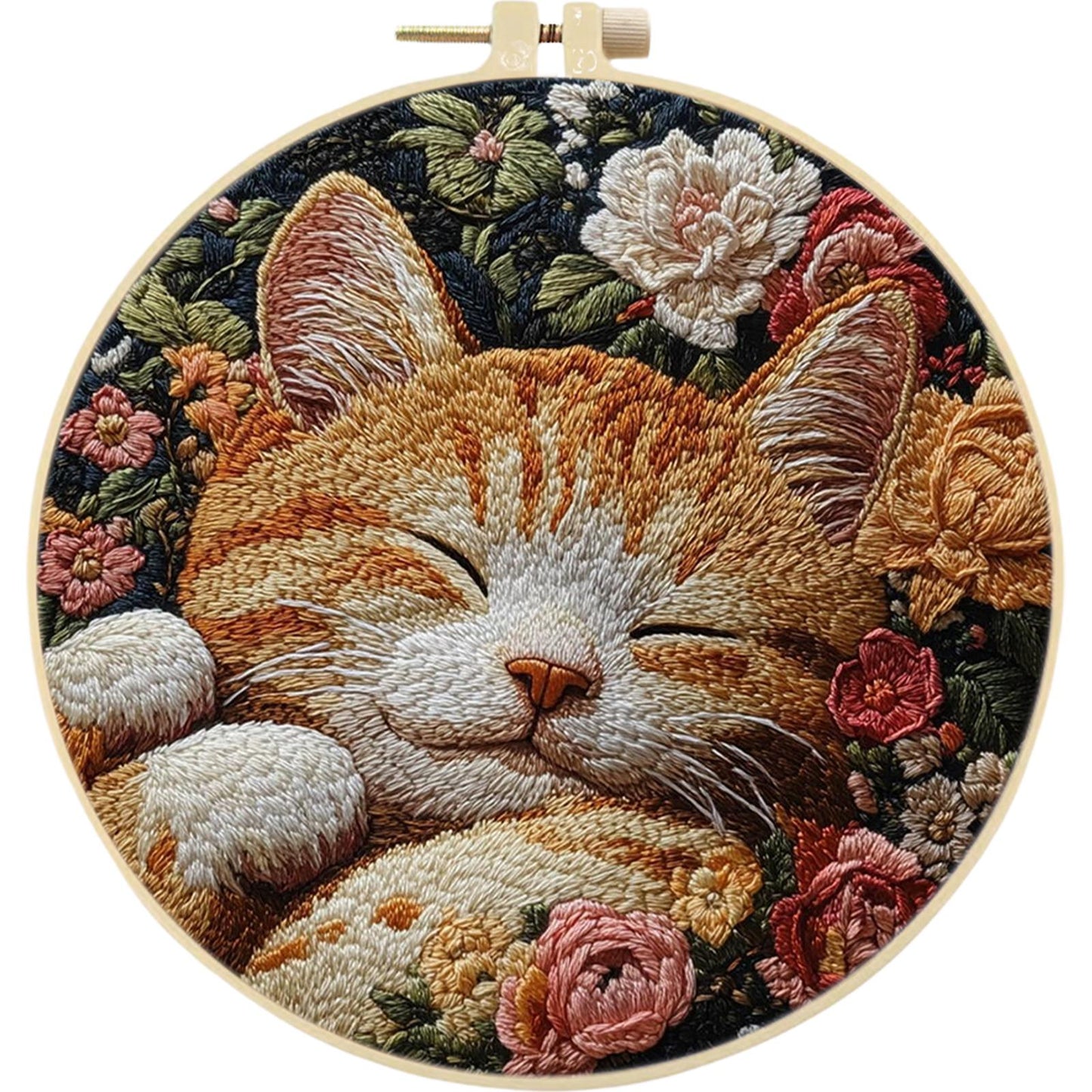 4PCS Cat - DIY Embroidery Cross Stitch Kit with Pattern Cotton Threads Needles Hoop 25x25CM/9.84x9.84in