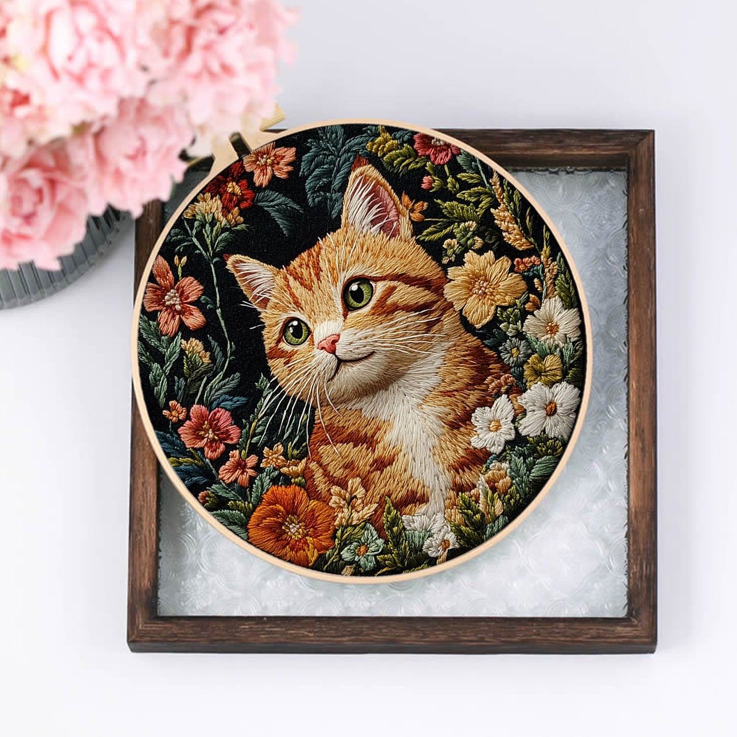 4PCS Cat - DIY Embroidery Cross Stitch Kit with Pattern Cotton Threads Needles Hoop 25x25CM/9.84x9.84in