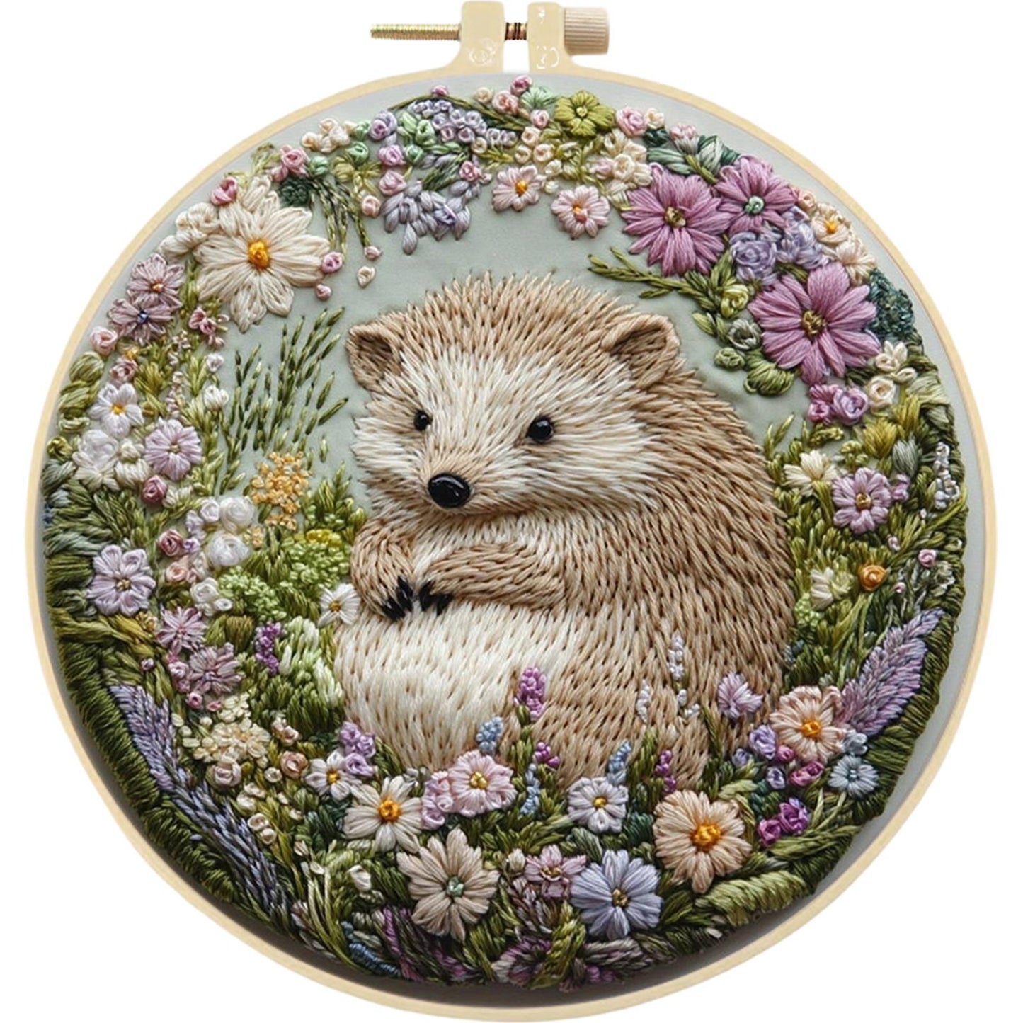 4PCS Peeking Around - DIY Embroidery Cross Stitch Kit with Pattern Cotton Threads Needles Hoop 25x25CM/9.84x9.84in