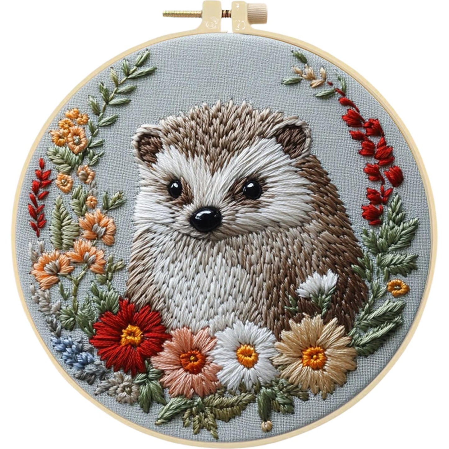 4PCS Peeking Around - DIY Embroidery Cross Stitch Kit with Pattern Cotton Threads Needles Hoop 25x25CM/9.84x9.84in