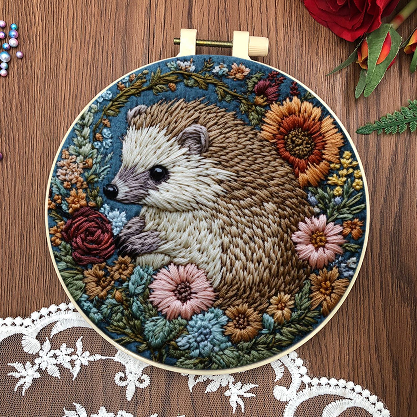 4PCS Peeking Around - DIY Embroidery Cross Stitch Kit with Pattern Cotton Threads Needles Hoop 25x25CM/9.84x9.84in