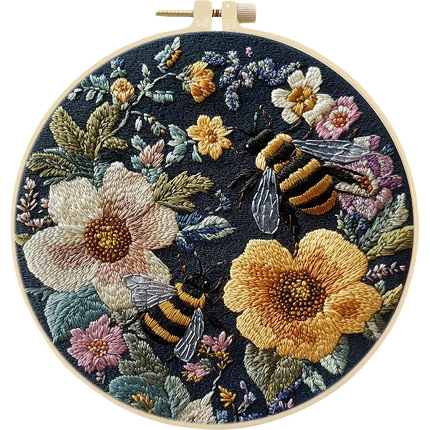 4PCS Attracting Bees & Butterflies - DIY Embroidery Cross Stitch Kit with Pattern Cotton Threads Needles Hoop 25x25CM/9.84x9.84in