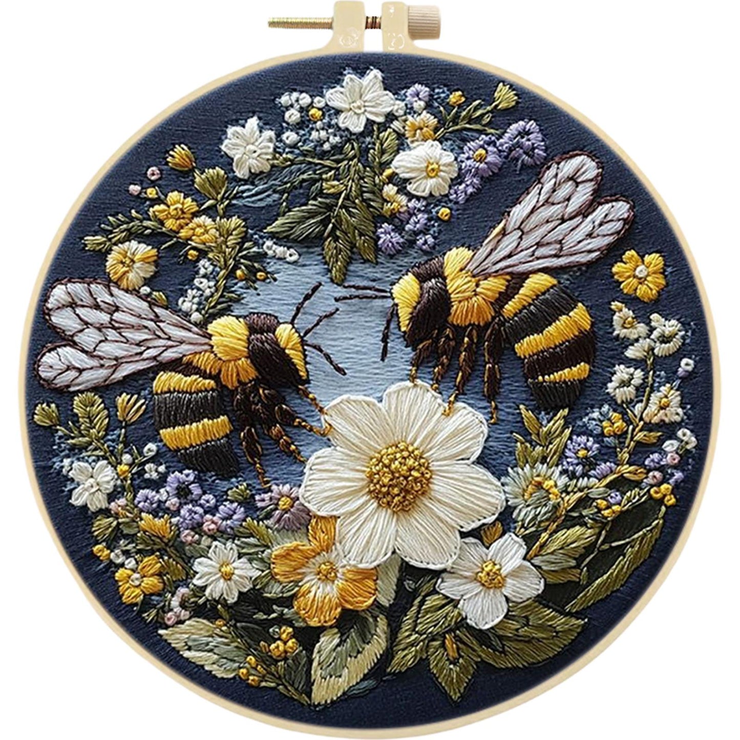 4PCS Attracting Bees & Butterflies - DIY Embroidery Cross Stitch Kit with Pattern Cotton Threads Needles Hoop 25x25CM/9.84x9.84in