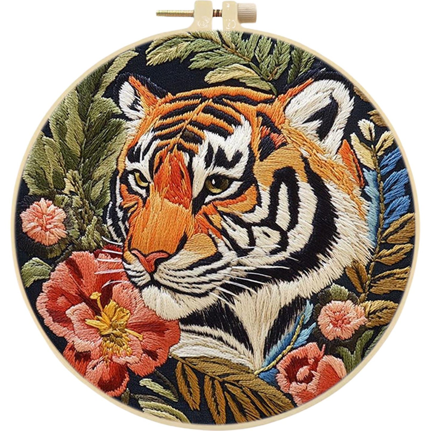 4PCS Tiger - DIY Embroidery Cross Stitch Kit with Pattern Cotton Threads Needles Hoop 25x25CM/9.84x9.84in