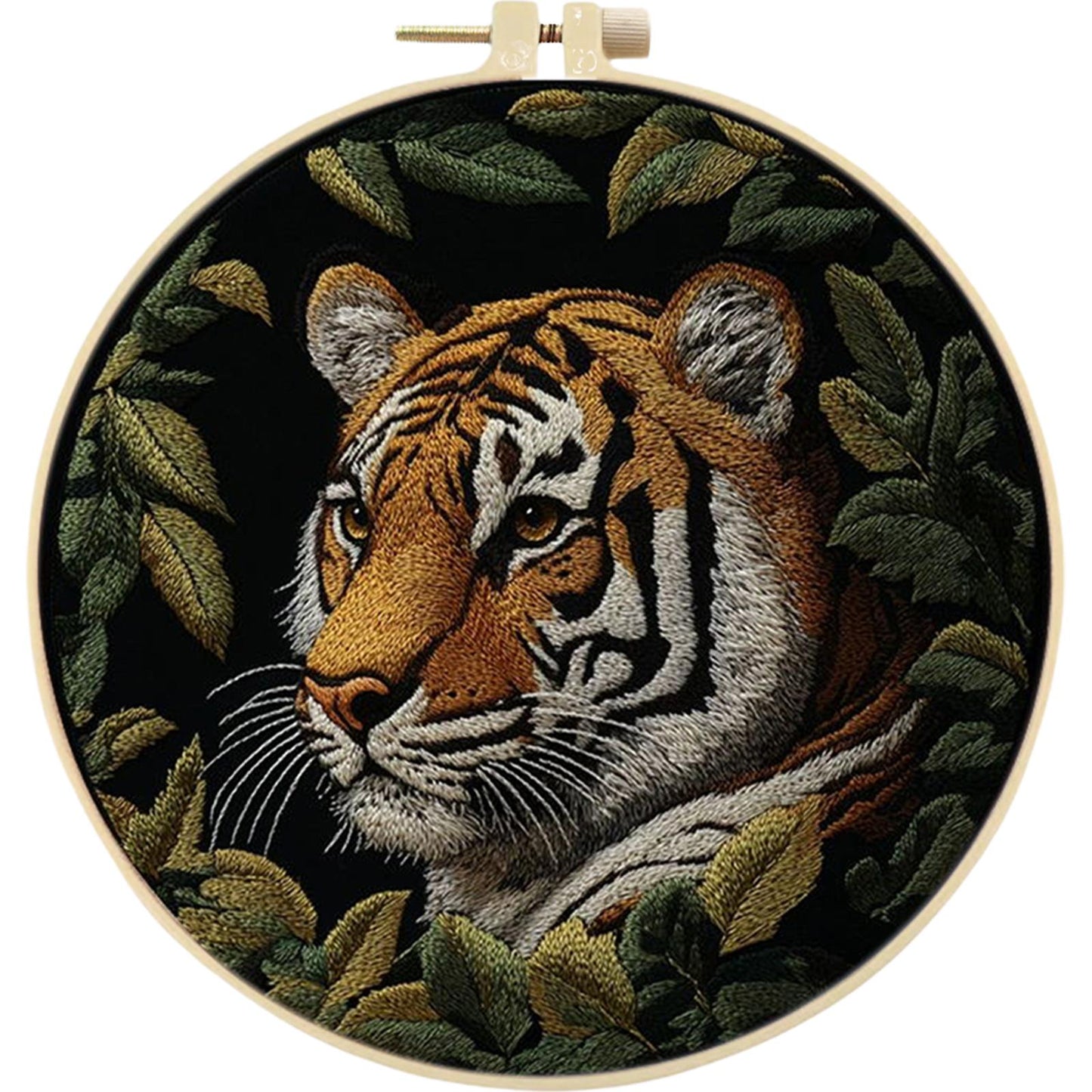 4PCS Tiger - DIY Embroidery Cross Stitch Kit with Pattern Cotton Threads Needles Hoop 25x25CM/9.84x9.84in