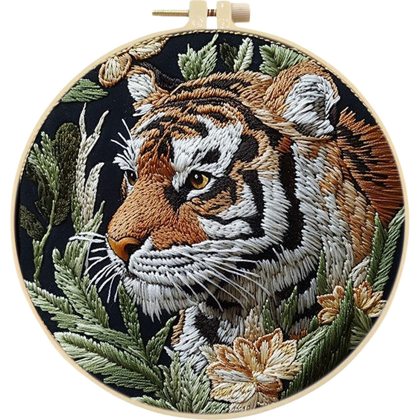 4PCS Tiger - DIY Embroidery Cross Stitch Kit with Pattern Cotton Threads Needles Hoop 25x25CM/9.84x9.84in