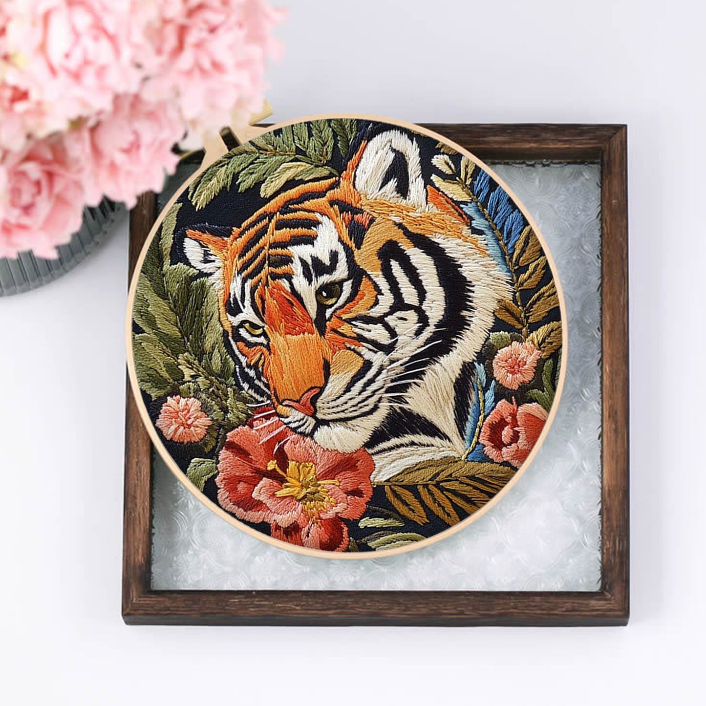 4PCS Tiger - DIY Embroidery Cross Stitch Kit with Pattern Cotton Threads Needles Hoop 25x25CM/9.84x9.84in
