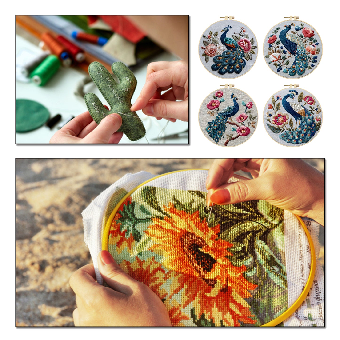 4PCS Peerless Elegance - DIY Embroidery Cross Stitch Kit with Pattern Cotton Threads Needles Hoop 25x25CM/9.84x9.84in