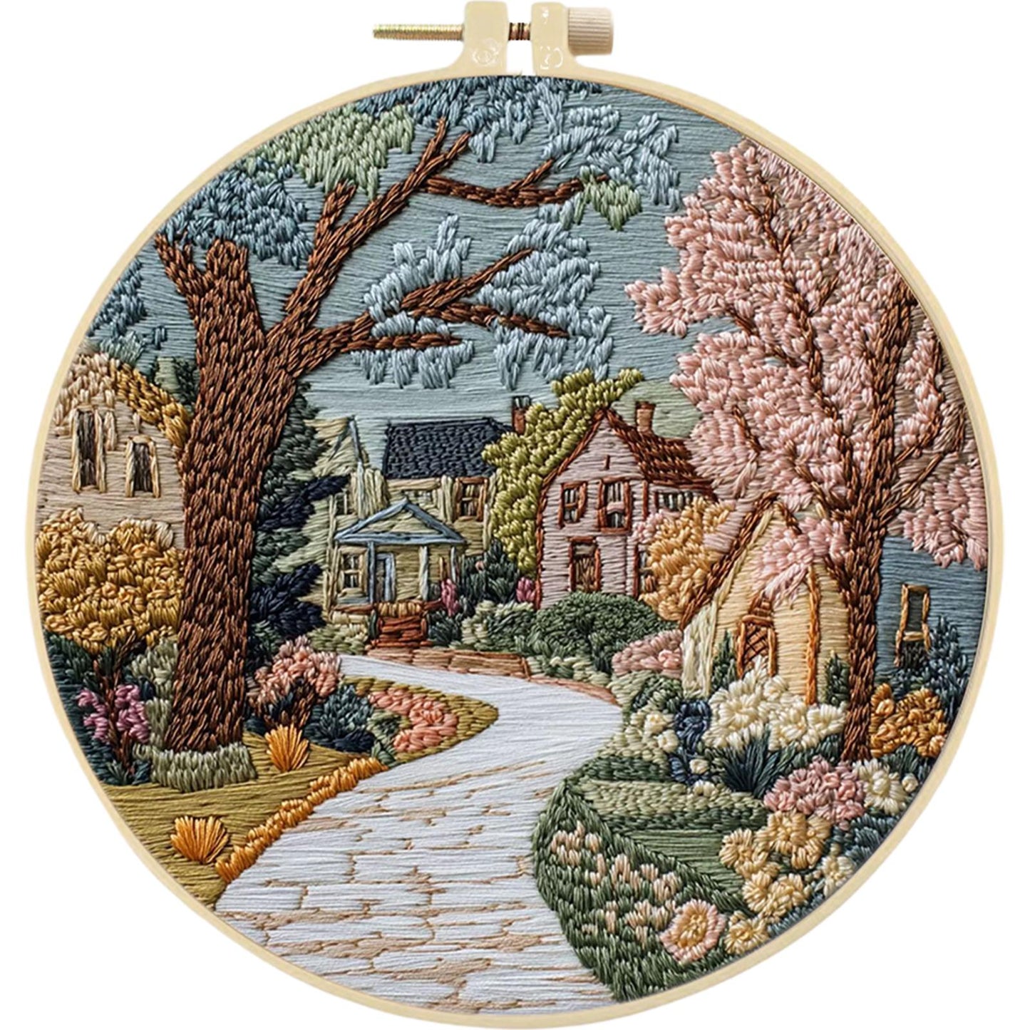 4PCS Four Seasons - DIY Embroidery Cross Stitch Kit with Pattern Cotton Threads Needles Hoop 25x25CM/9.84x9.84in