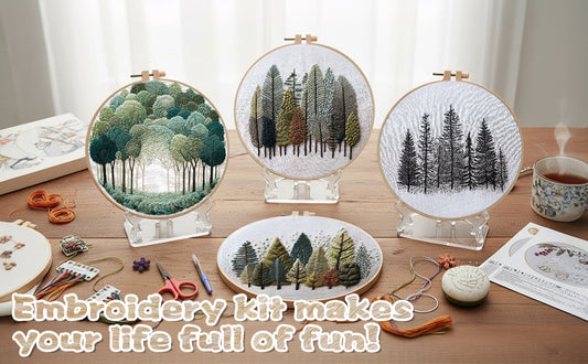 4PCS Scenery - DIY Embroidery Cross Stitch Kit with Pattern Cotton Threads Needles Hoop 25x25CM/9.84x9.84in
