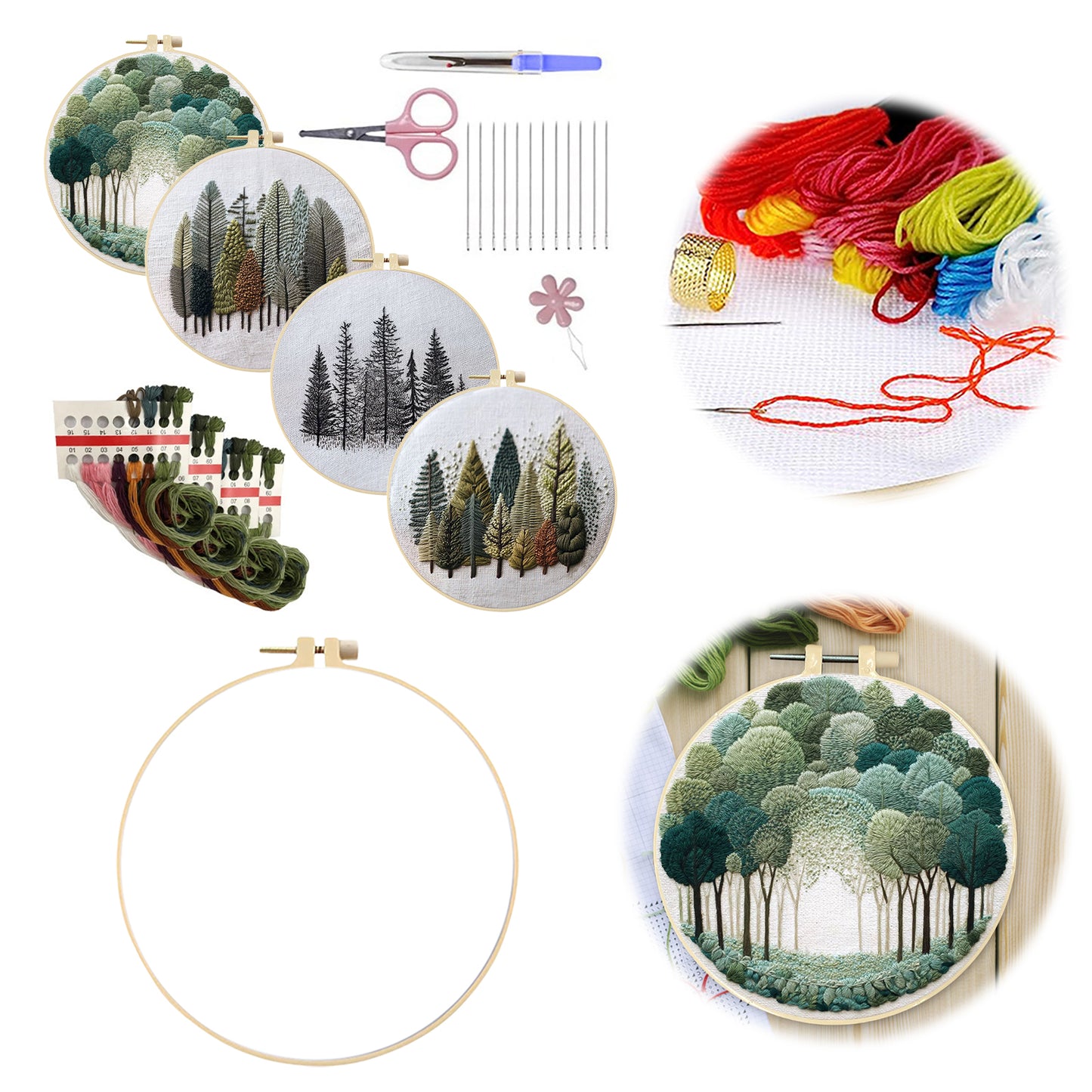 4PCS Scenery - DIY Embroidery Cross Stitch Kit with Pattern Cotton Threads Needles Hoop 25x25CM/9.84x9.84in