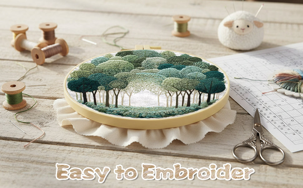 4PCS Scenery - DIY Embroidery Cross Stitch Kit with Pattern Cotton Threads Needles Hoop 25x25CM/9.84x9.84in
