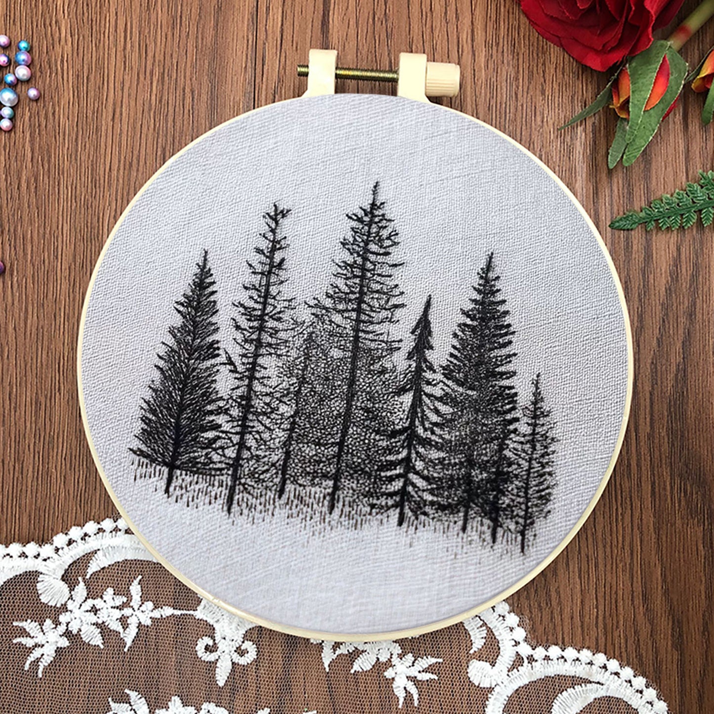 4PCS Scenery - DIY Embroidery Cross Stitch Kit with Pattern Cotton Threads Needles Hoop 25x25CM/9.84x9.84in