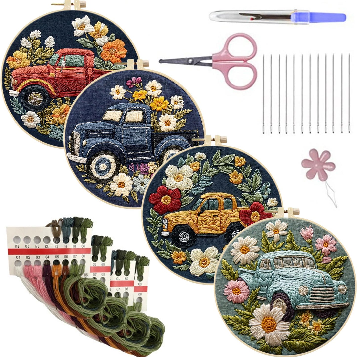 4PCS Horse - DIY Embroidery Cross Stitch Kit with Pattern Cotton Threads Needles Hoop 25x25CM/9.84x9.84in