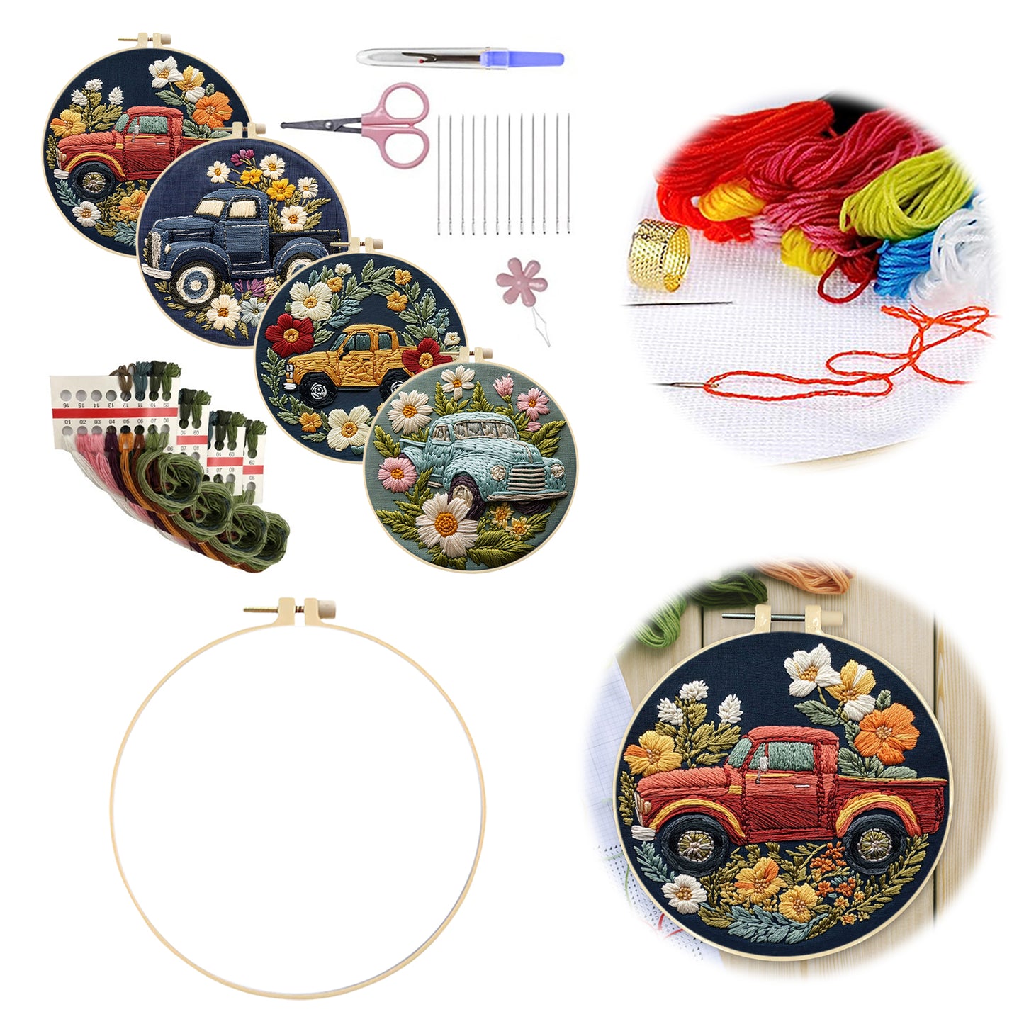 4PCS Horse - DIY Embroidery Cross Stitch Kit with Pattern Cotton Threads Needles Hoop 25x25CM/9.84x9.84in