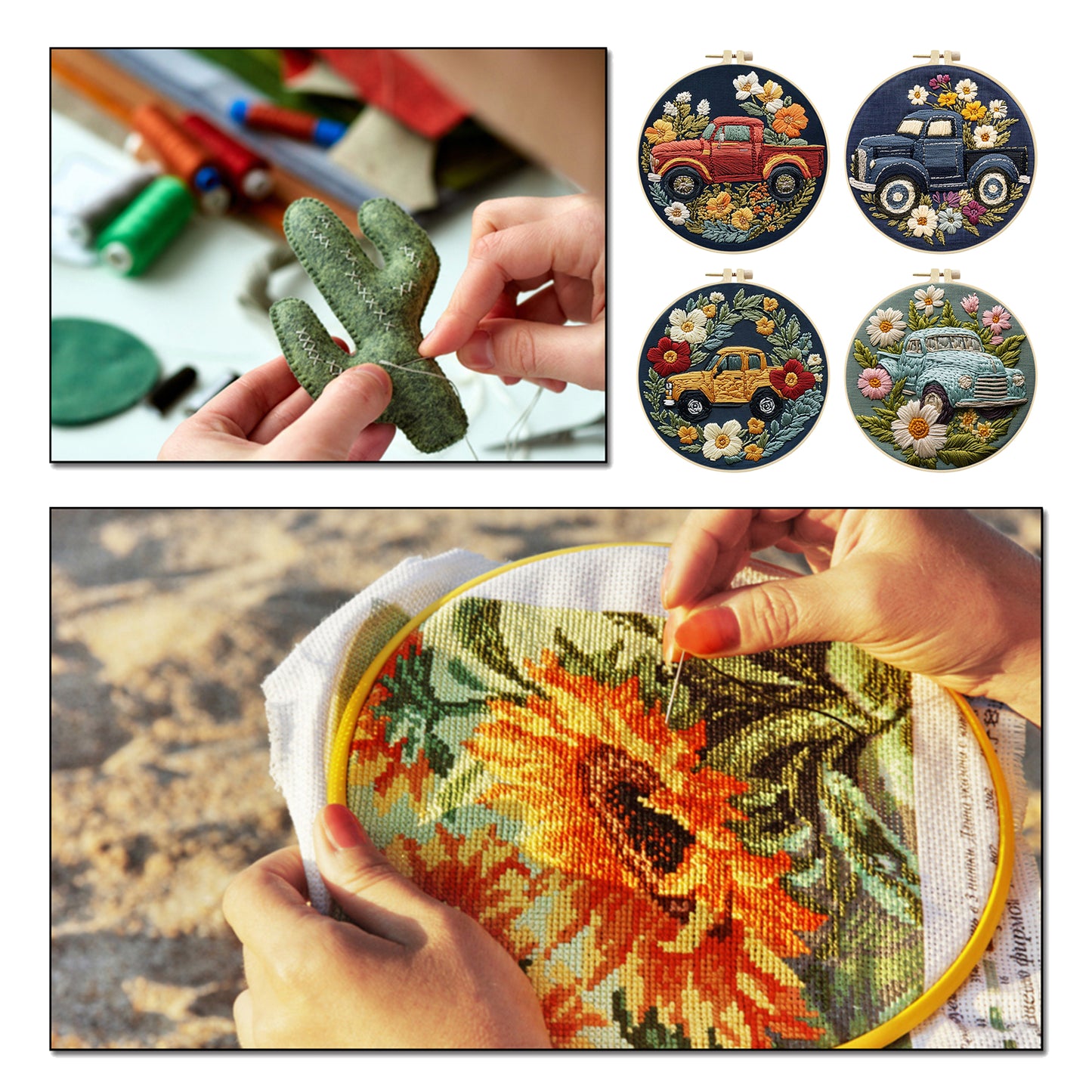 4PCS Horse - DIY Embroidery Cross Stitch Kit with Pattern Cotton Threads Needles Hoop 25x25CM/9.84x9.84in