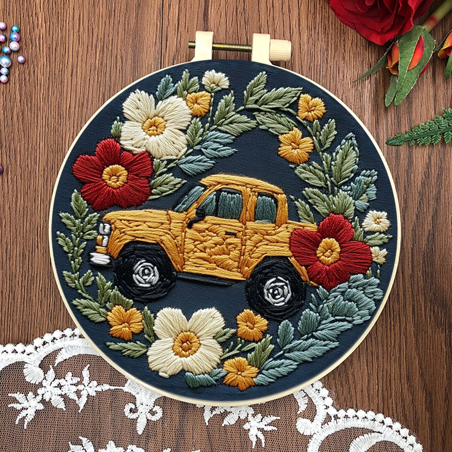 4PCS Horse - DIY Embroidery Cross Stitch Kit with Pattern Cotton Threads Needles Hoop 25x25CM/9.84x9.84in