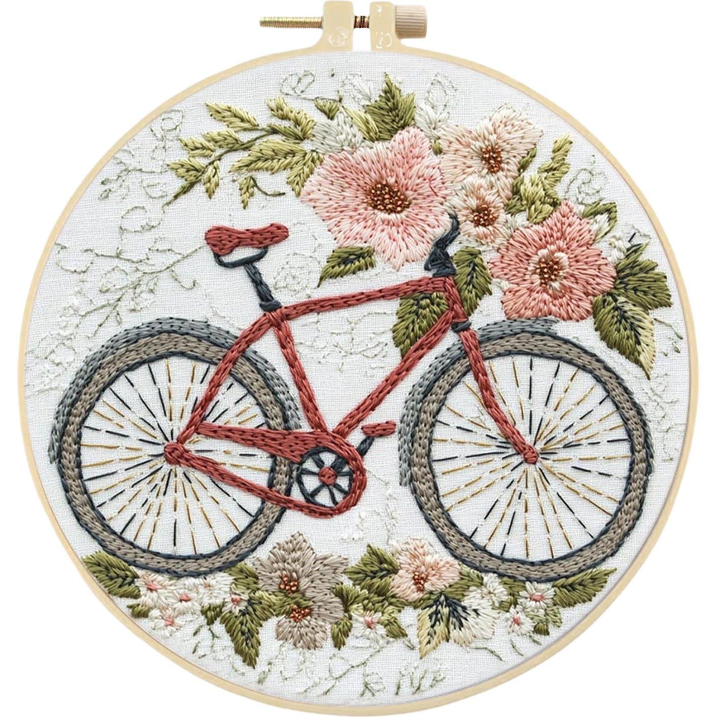4PCS Bicycle - DIY Embroidery Cross Stitch Kit with Pattern Cotton Threads Needles Hoop 25x25CM/9.84x9.84in