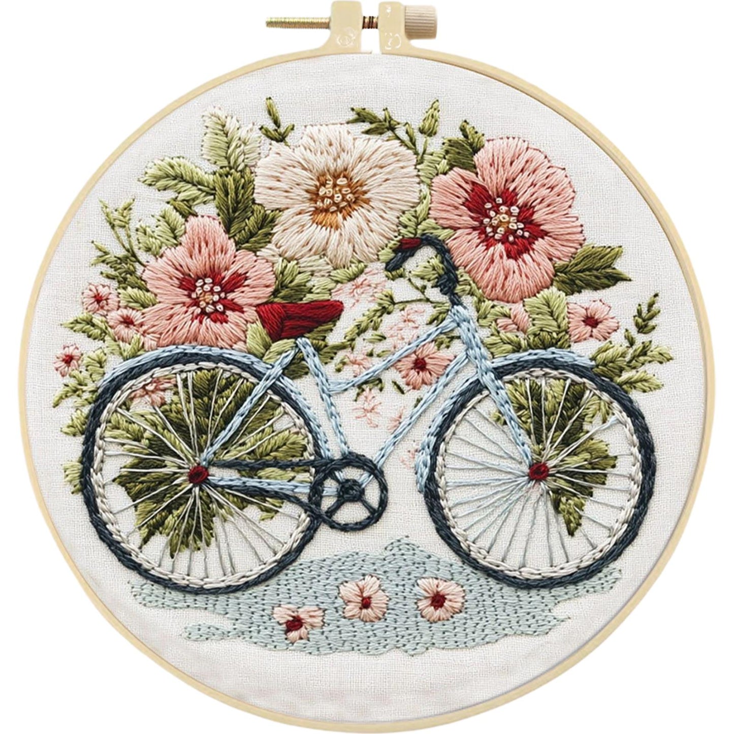 4PCS Bicycle - DIY Embroidery Cross Stitch Kit with Pattern Cotton Threads Needles Hoop 25x25CM/9.84x9.84in