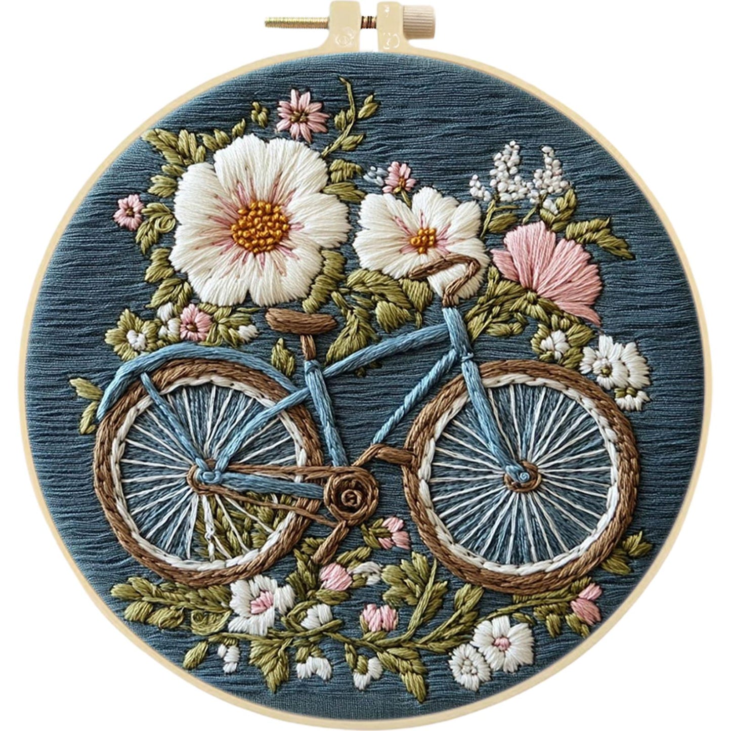 4PCS Bicycle - DIY Embroidery Cross Stitch Kit with Pattern Cotton Threads Needles Hoop 25x25CM/9.84x9.84in