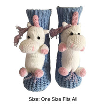 Load image into Gallery viewer, Long Stocking Stuffers Socks Chunky Knit Floor Slipper Sock (Light Blue Unicorn)
