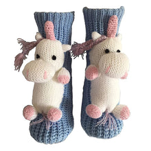 Load image into Gallery viewer, Long Stocking Stuffers Socks Chunky Knit Floor Slipper Sock (Light Blue Unicorn)
