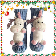 Load image into Gallery viewer, Long Stocking Stuffers Socks Chunky Knit Floor Slipper Sock (Light Blue Unicorn)
