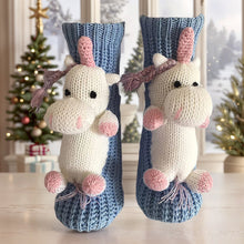 Load image into Gallery viewer, Long Stocking Stuffers Socks Chunky Knit Floor Slipper Sock (Light Blue Unicorn)
