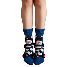 Load image into Gallery viewer, Long Stocking Stuffers Socks Chunky Knit Floor Slipper Sock Christmas (Blue Cat)
