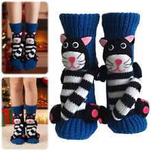 Load image into Gallery viewer, Long Stocking Stuffers Socks Chunky Knit Floor Slipper Sock Christmas (Blue Cat)
