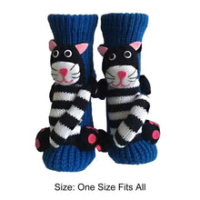 Load image into Gallery viewer, Long Stocking Stuffers Socks Chunky Knit Floor Slipper Sock Christmas (Blue Cat)
