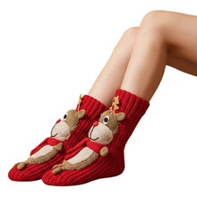 Load image into Gallery viewer, Long Stocking Stuffers Socks Chunky Knit Floor Slipper Sock Christmas (Red Elk)
