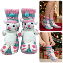 Load image into Gallery viewer, Long Stocking Stuffers Sock Chunky Knit Floor Slipper Sock Christmas (Pink Bear)
