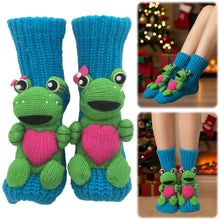 Load image into Gallery viewer, Long Stocking Stuffers Socks Chunky Knit Floor Slipper Sock Christmas(Blue Frog)
