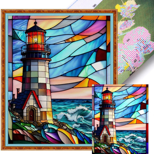 Glass Painting - Lighthouse - Full 11CT Stamped Cross Stitch 40x50CM - Huacan