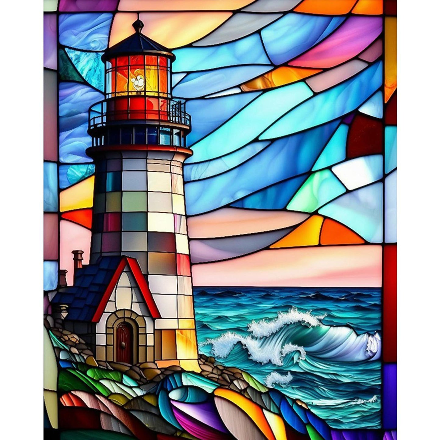 Glass Painting - Lighthouse - Full 11CT Stamped Cross Stitch 40x50CM - Huacan
