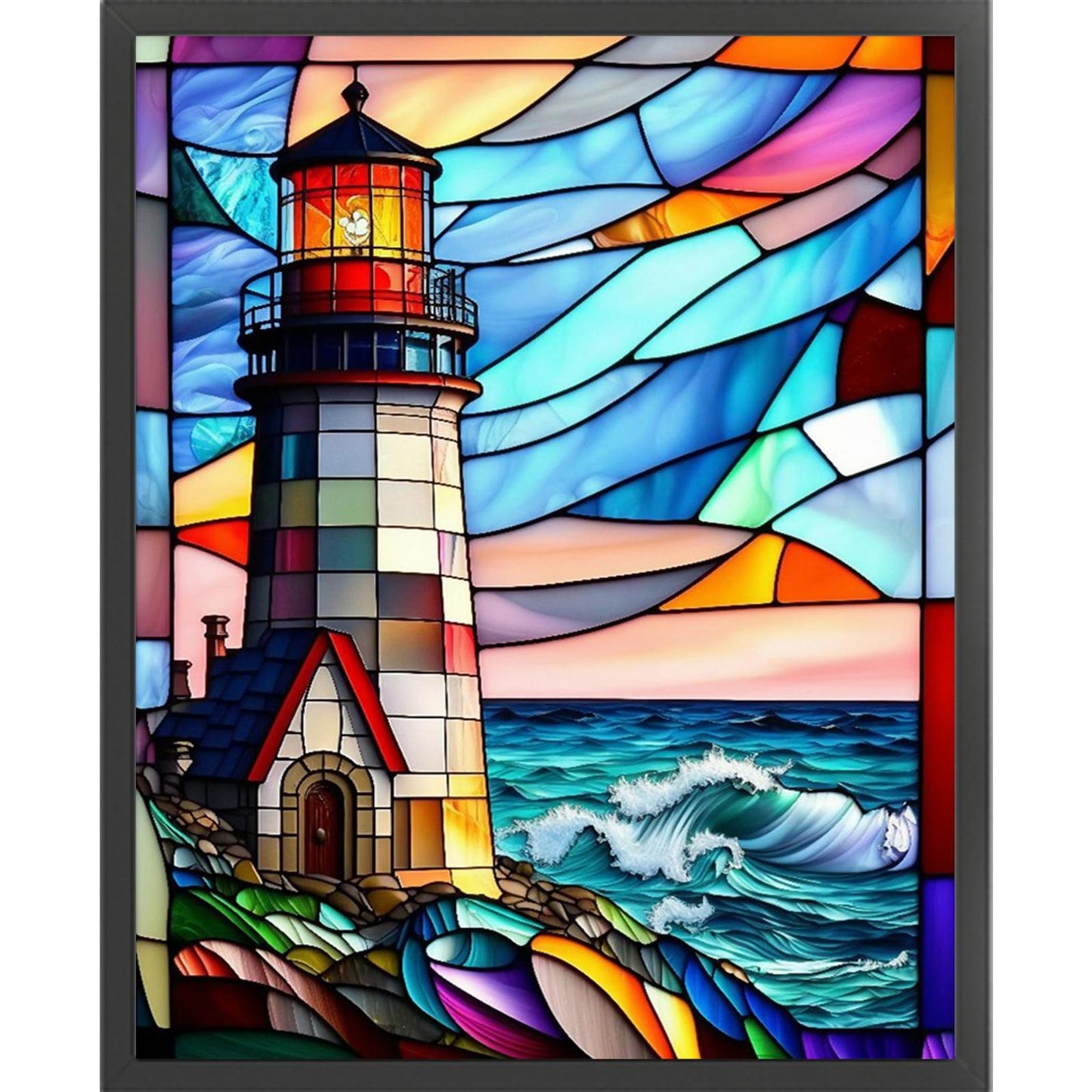 Glass Painting - Lighthouse - Full 11CT Stamped Cross Stitch 40x50CM - Huacan