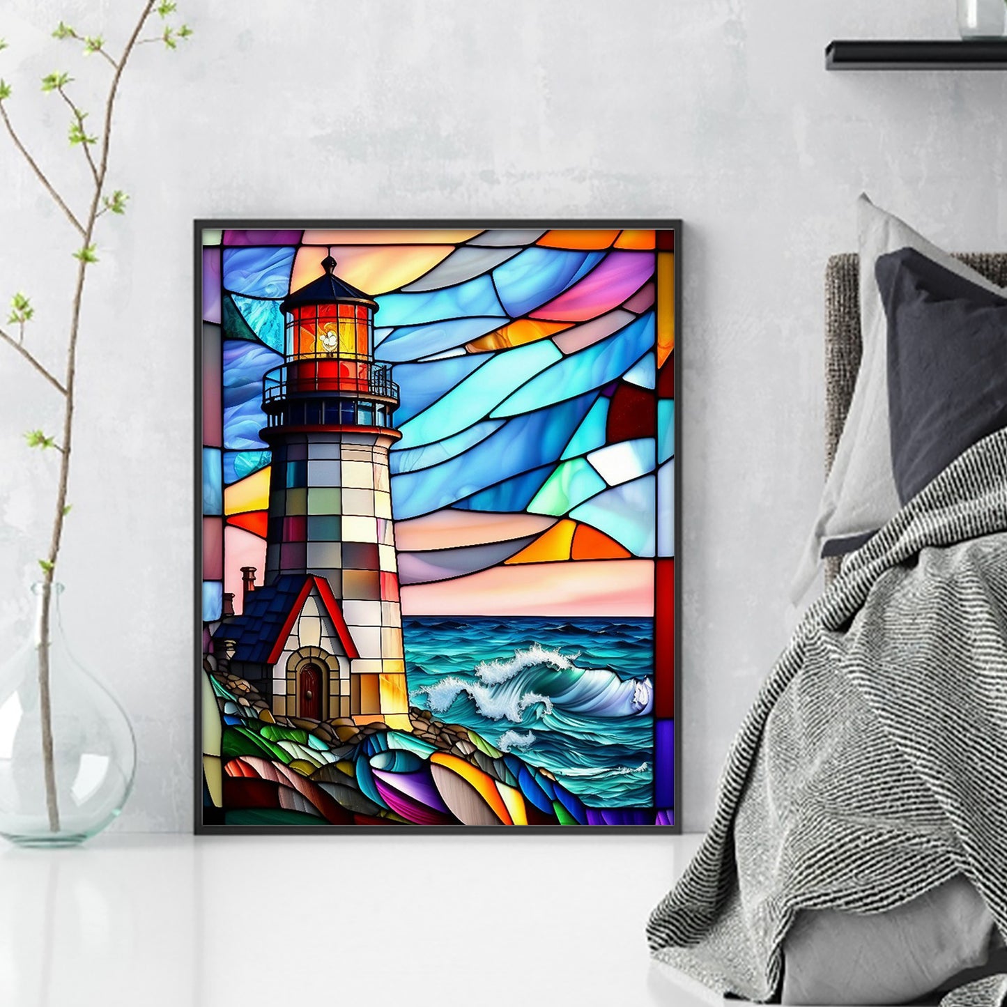 Glass Painting - Lighthouse - Full 11CT Stamped Cross Stitch 40x50CM - Huacan