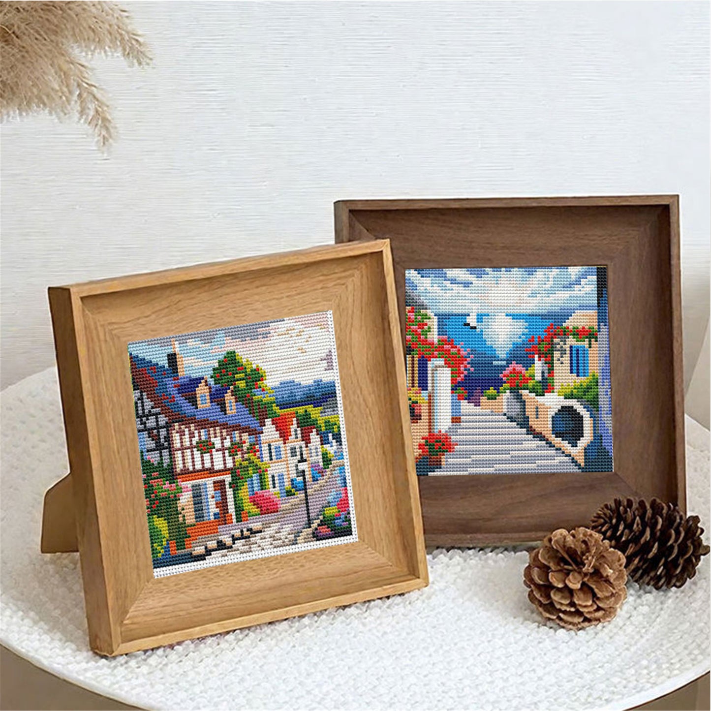 Town Scenery - Partial 11CT Stamped Cross Stitch 15x15CM - Huacan