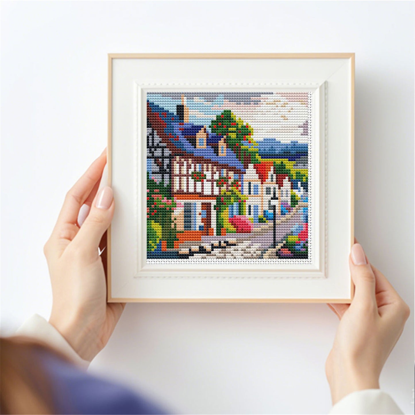 Town Scenery - Partial 11CT Stamped Cross Stitch 15x15CM - Huacan
