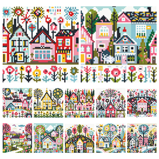 Colorful Cottage - Partial 11CT Stamped Cross Stitch 15x15CM - Huacan