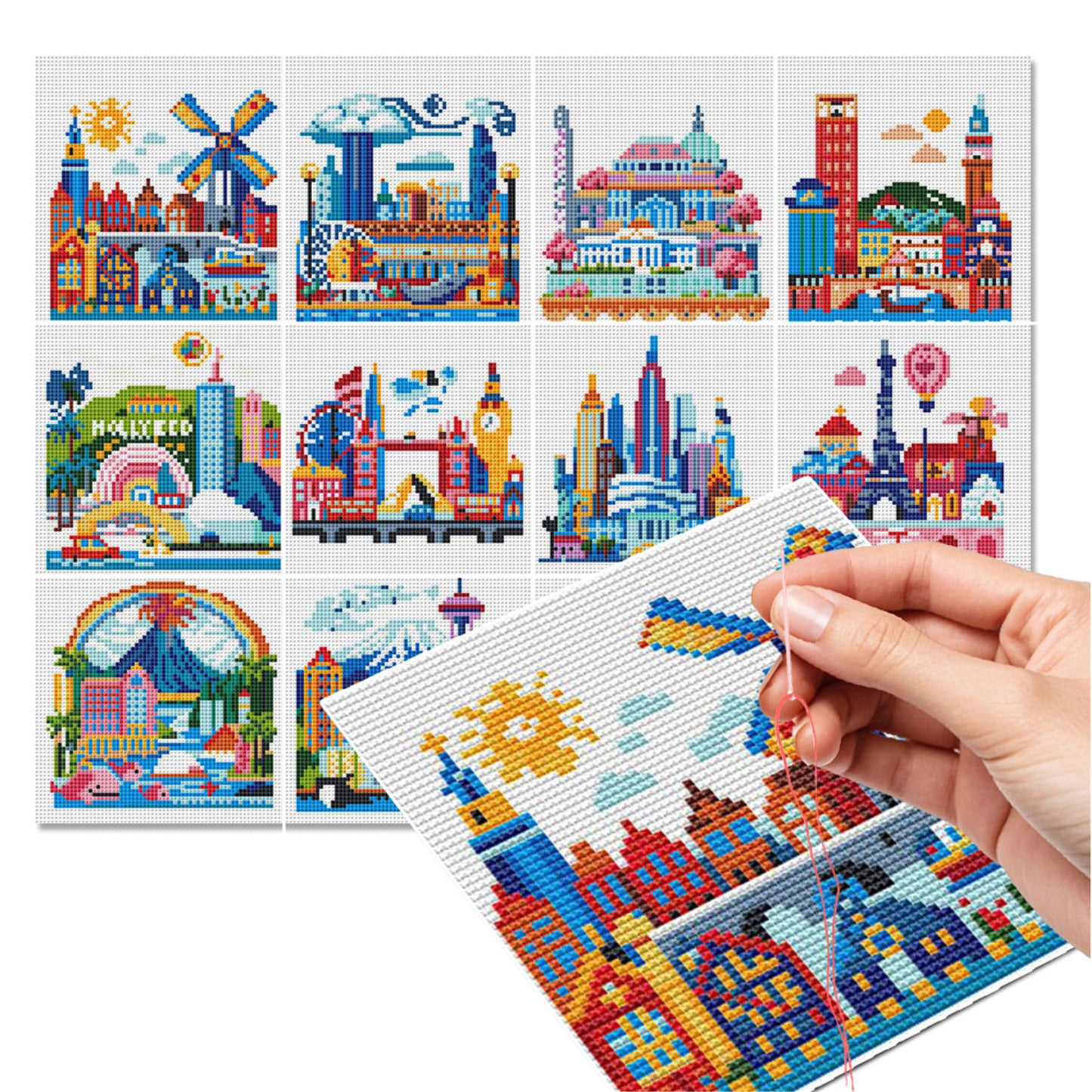 Characteristic Architecture - Partial 11CT Stamped Cross Stitch 15x15CM - Huacan