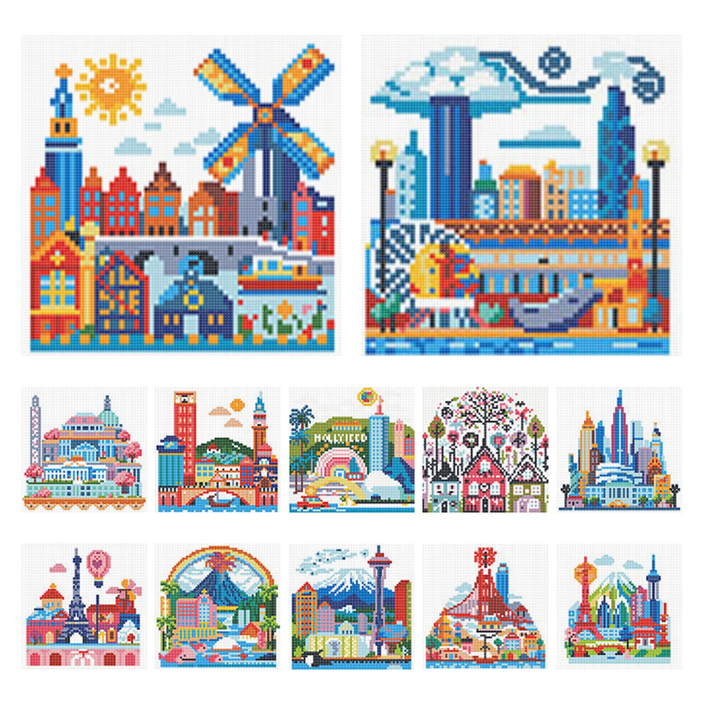 Characteristic Architecture - Partial 11CT Stamped Cross Stitch 15x15CM - Huacan