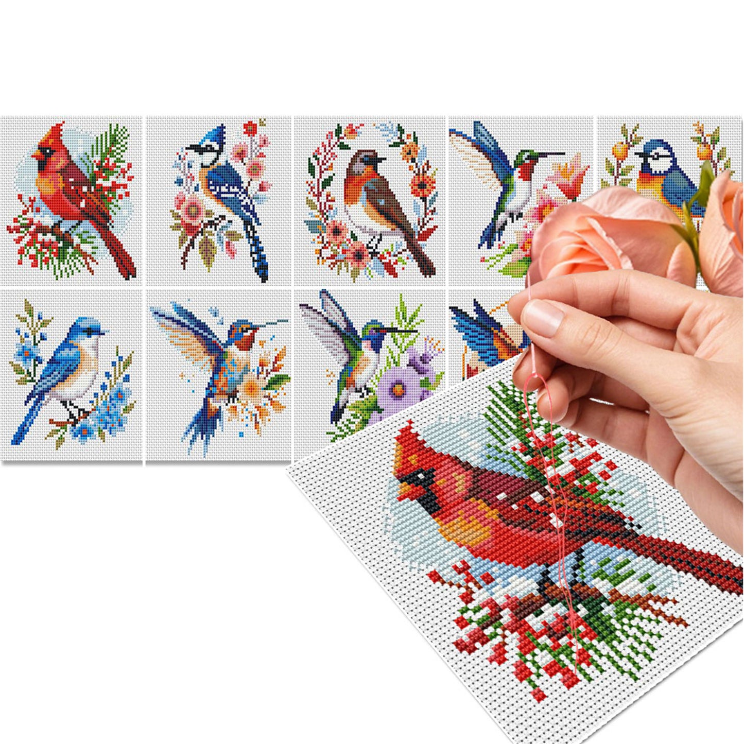Birds - Partial 11CT Stamped Cross Stitch 15x15CM - Huacan