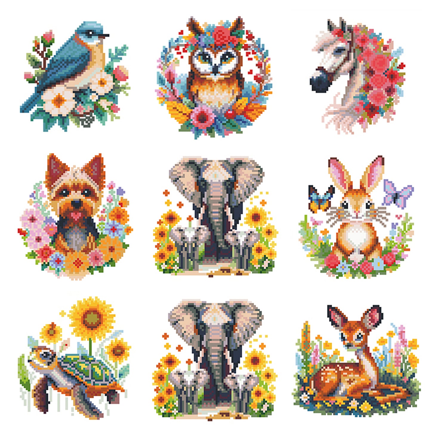 Flowers And Animals - Partial 11CT Stamped Cross Stitch 15x15CM - Huacan