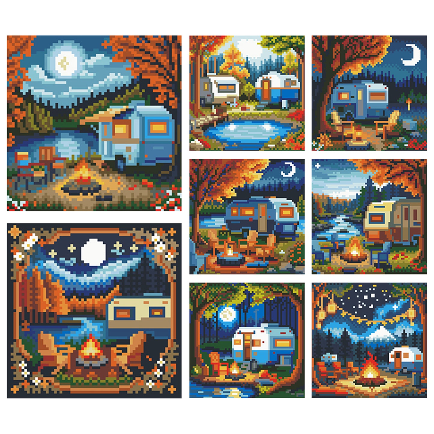 Night Camping - Full 11CT Stamped Cross Stitch 15x15CM - Huacan