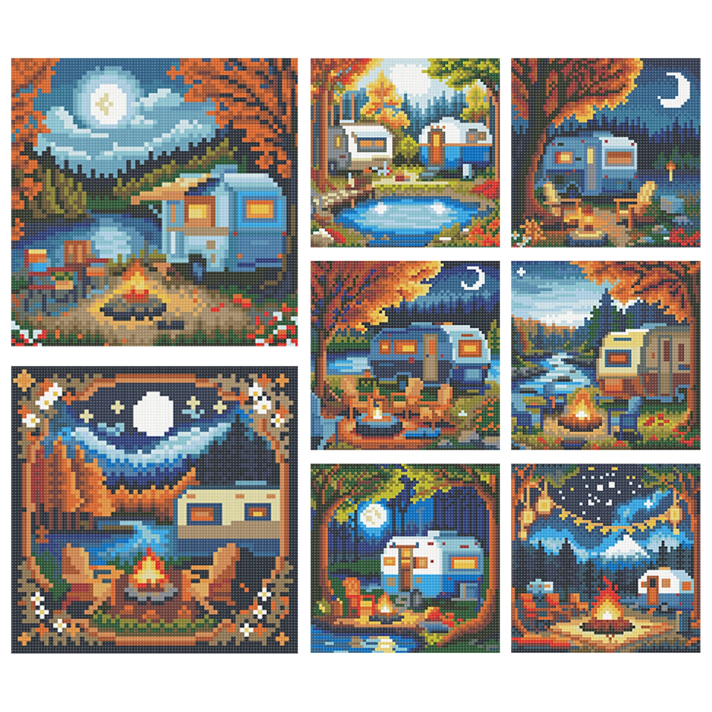 Night Camping - Full 11CT Stamped Cross Stitch 15x15CM - Huacan