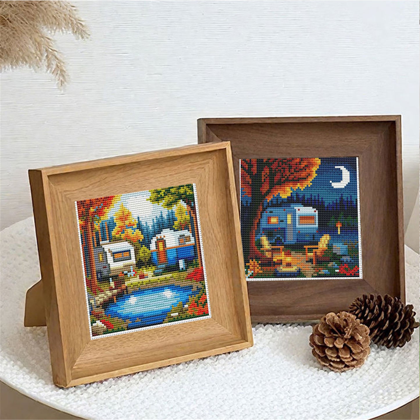Night Camping - Full 11CT Stamped Cross Stitch 15x15CM - Huacan