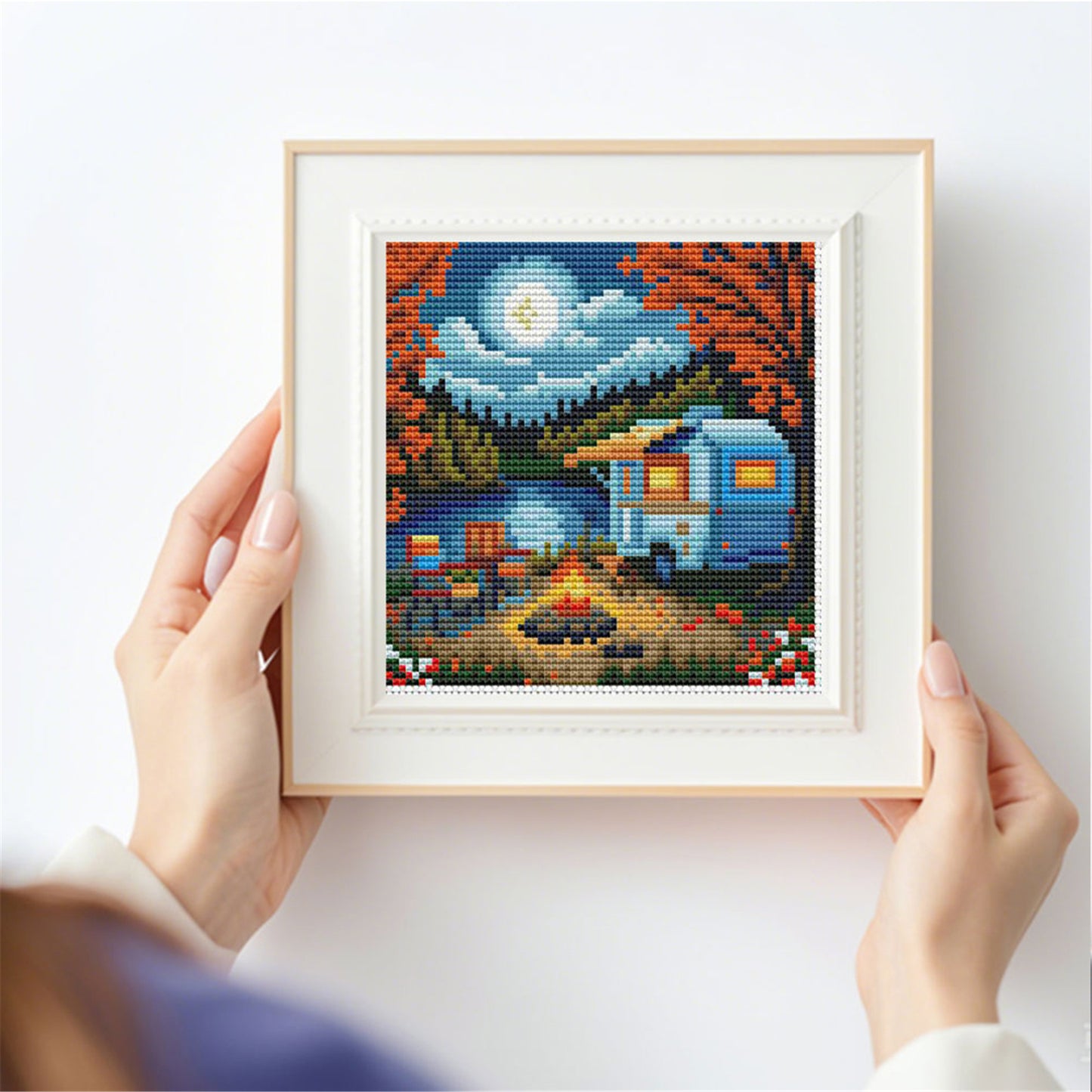 Night Camping - Full 11CT Stamped Cross Stitch 15x15CM - Huacan