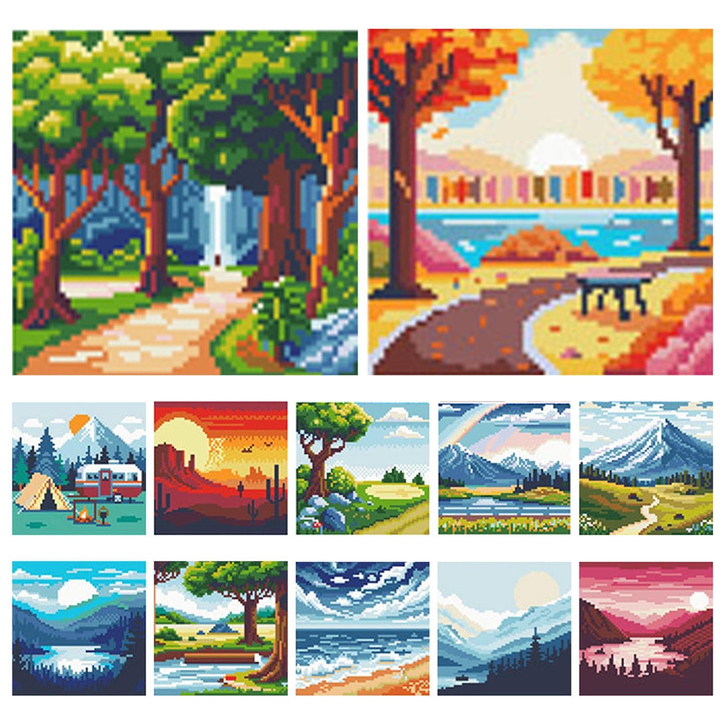 Mountains And Rivers - Full 11CT Stamped Cross Stitch 15x15CM - Huacan